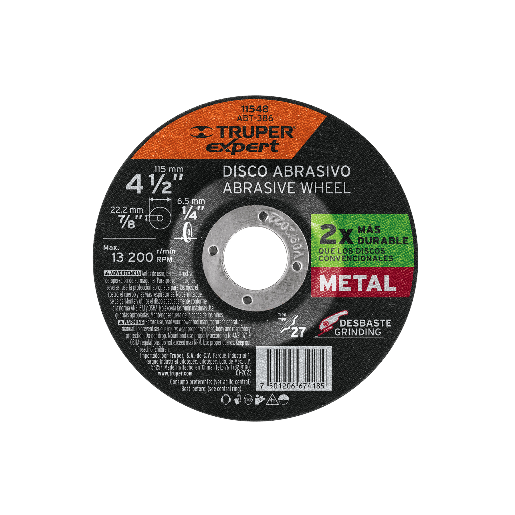 DISCO TIPO 27 DE 4-1/2″ X 6.4 MM DESBASTE DE METAL, EXPERT