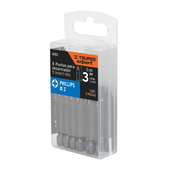 ESTUCHE CON 5 PUNTAS DE CRUZ PH2 LARGO 3", TRUPER EXPERT