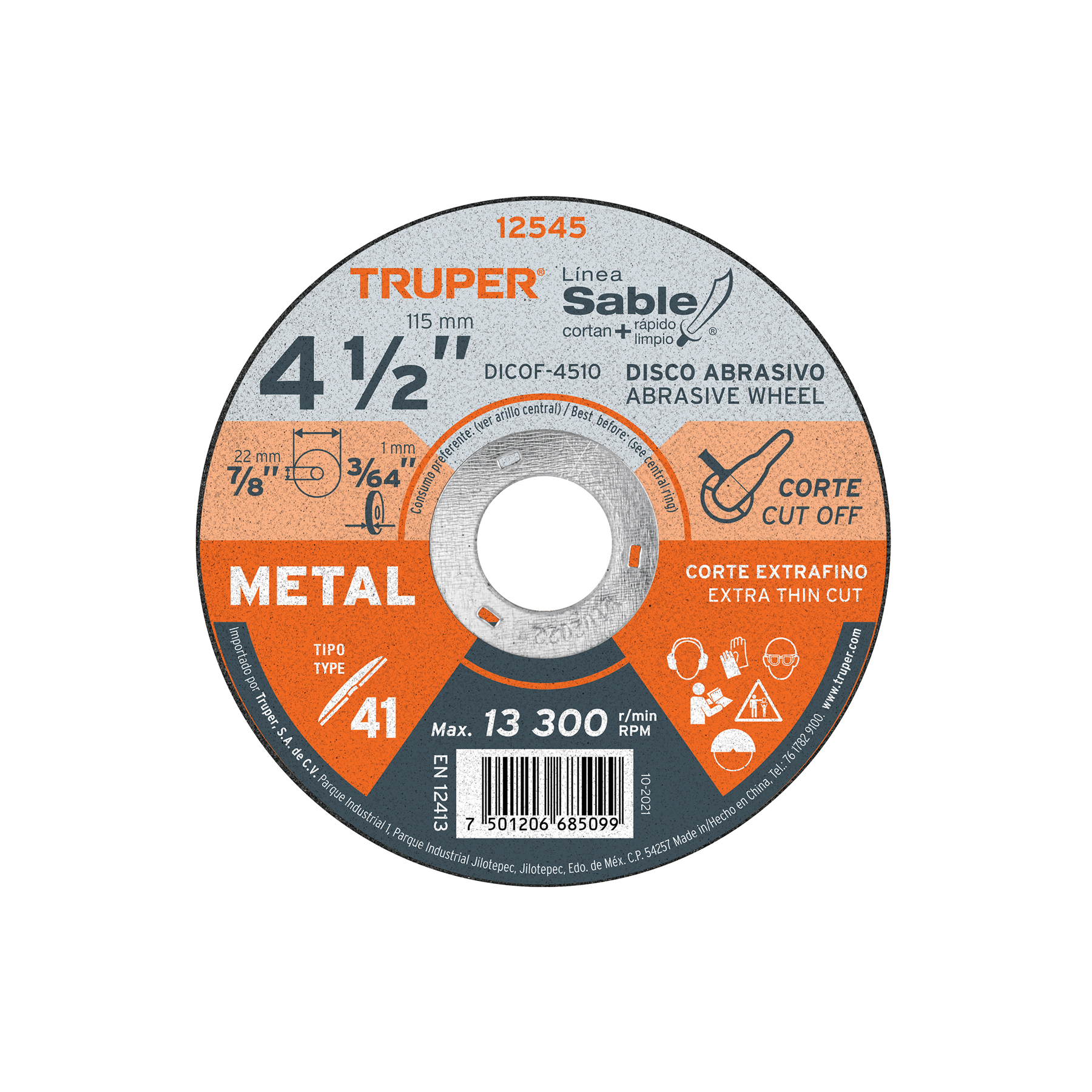DISCO TIPO 41 DE 4-1/2″ X 1 MM CORTE FINO DE METAL, SABLE