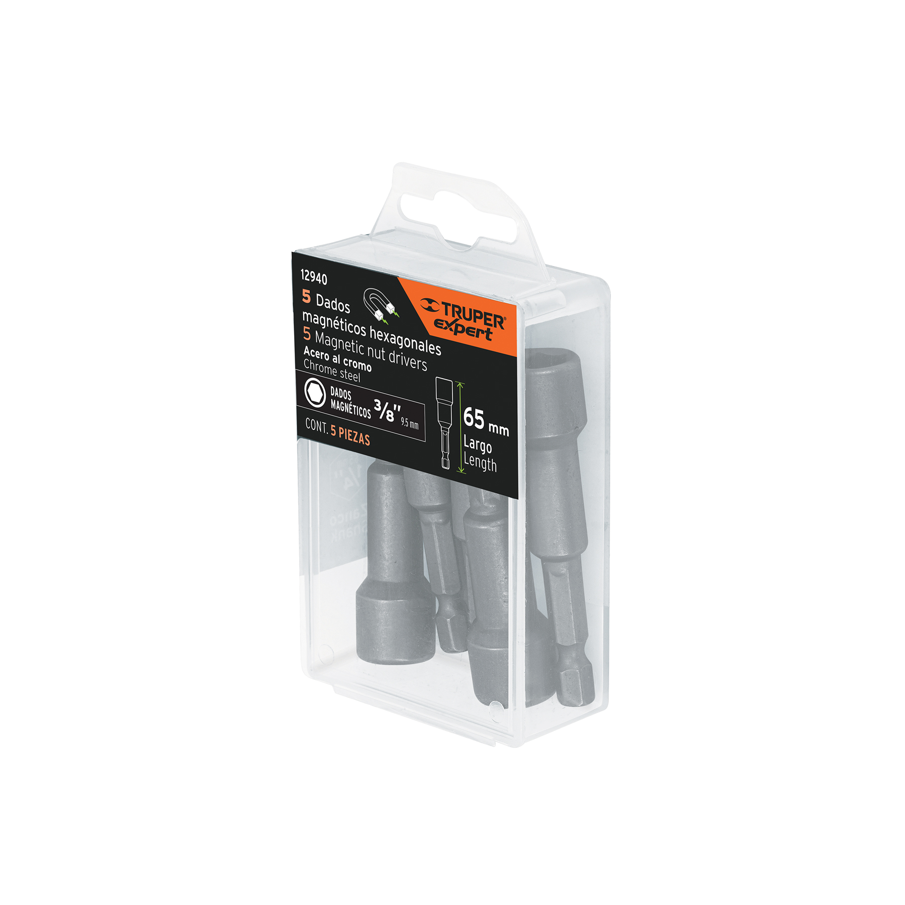 ESTUCHE CON 5 DADOS MAGNÉTICOS DE 3/8″ LARGO 2-1/2″, EXPERT