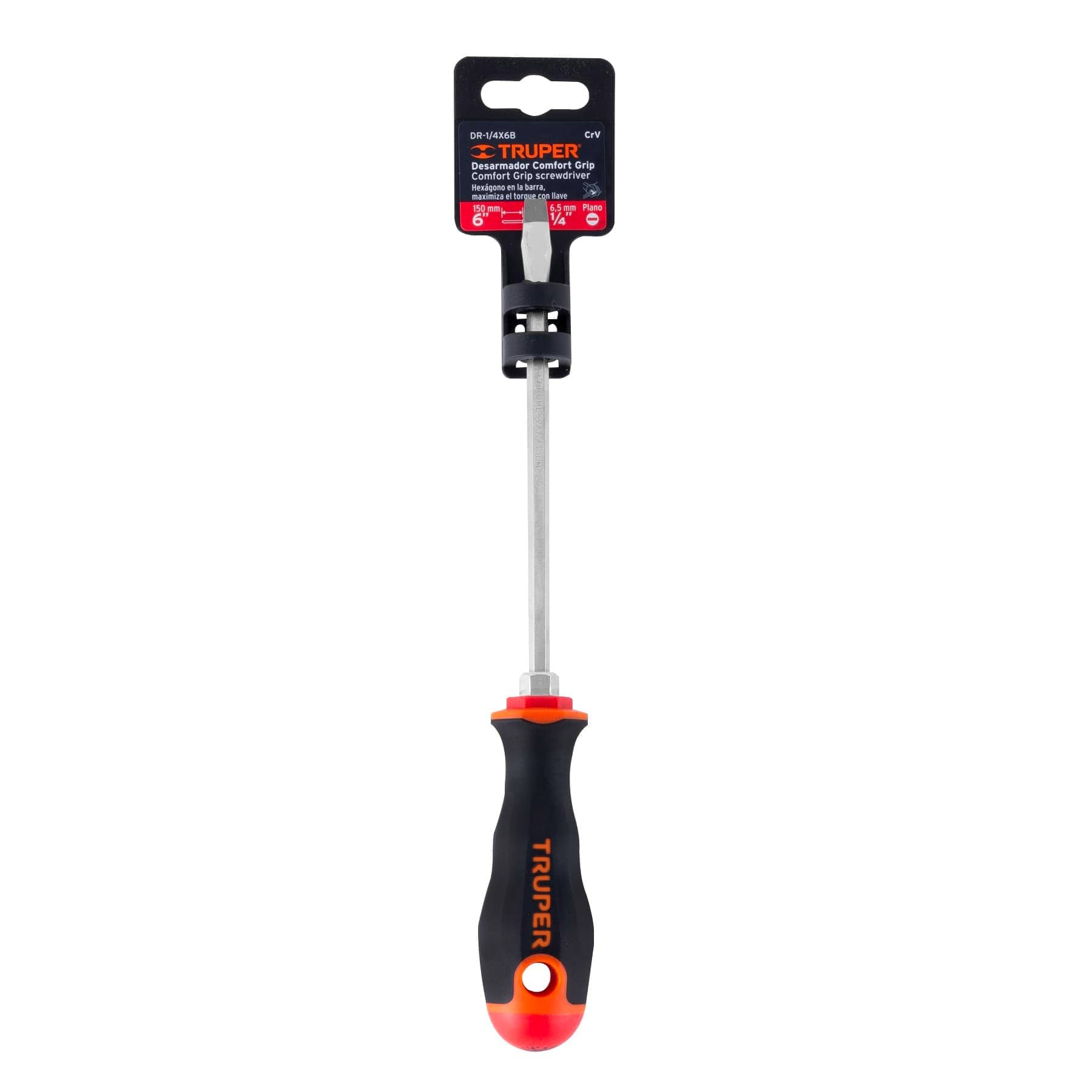 DESARMADOR PLANO 1/4″ X 6″ MANGO COMFORT GRIP, TRUPER