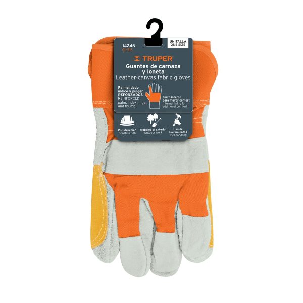 GUANTES DE CARNAZA Y LONETA, CON REFUERZO, UNITALLA, TRUPER