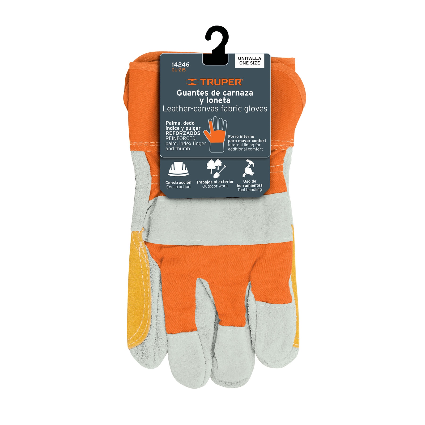 GUANTES DE CARNAZA Y LONETA, CON REFUERZO, UNITALLA, TRUPER