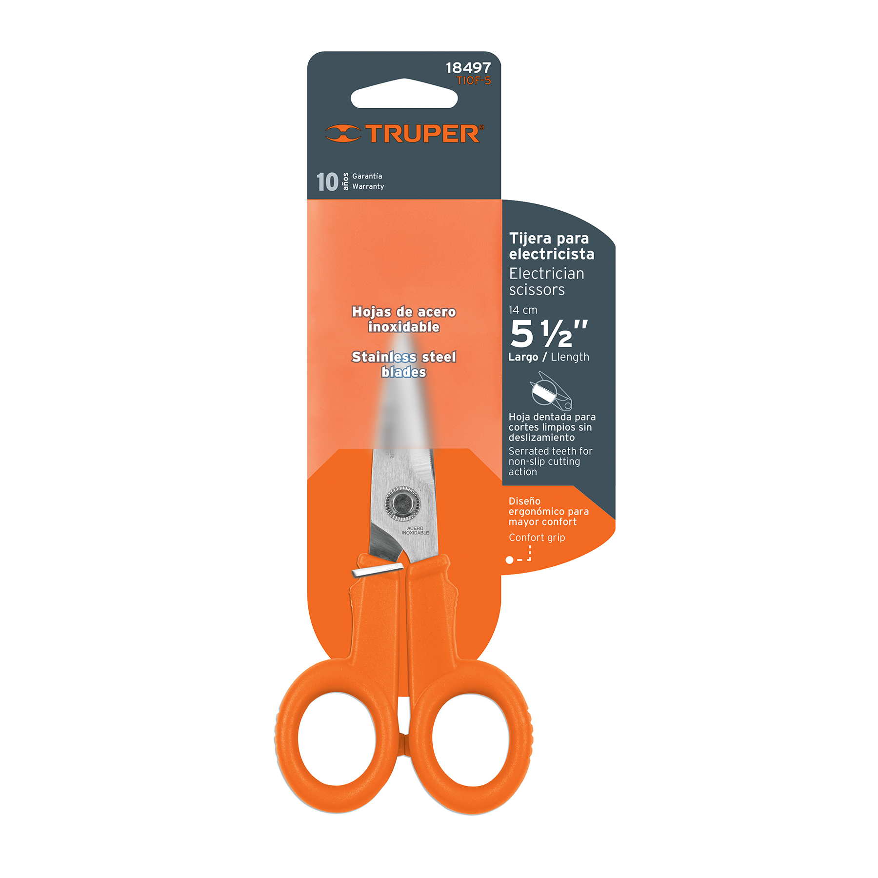 TIJERA 5-1/2″ DE ACERO INOXIDABLE PARA ELECTRICISTA, TRUPER