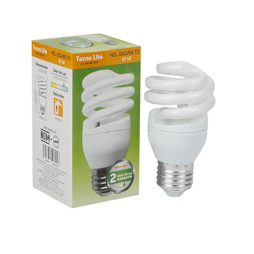FOCO FLUORESCENTE 13 W, LUZ DE DÍA, BASE E27.