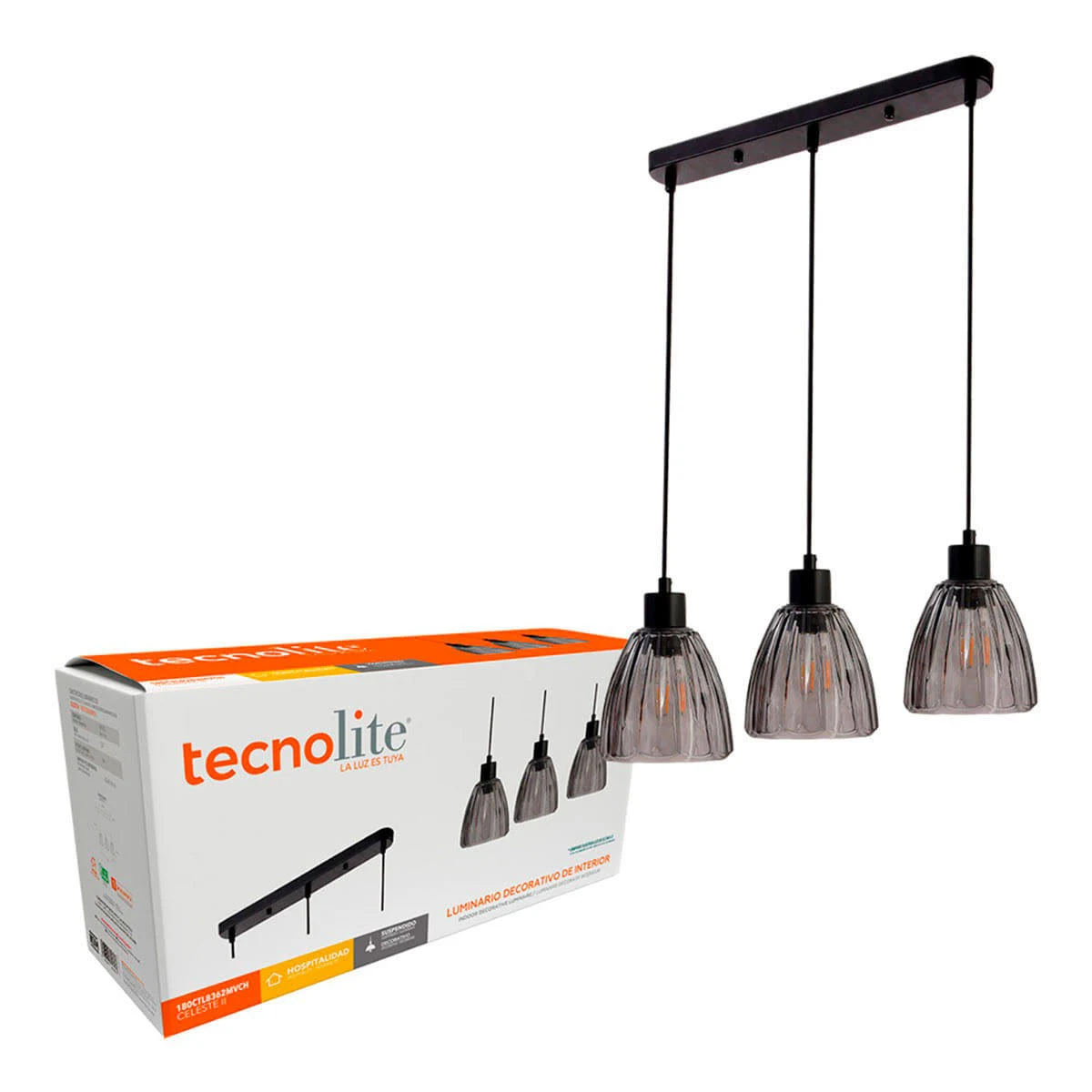 LAMPARA COLGANTE DE CRISTAL 1.72M 180W 3 BASES E27