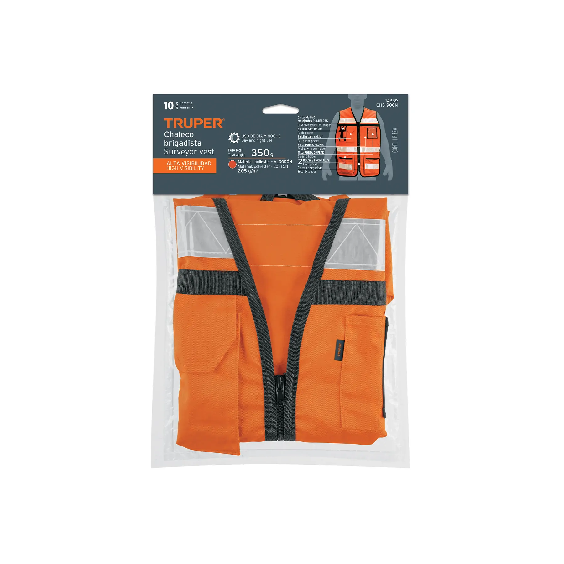 CHALECO BRIGADISTA CON CINTAS REFLEJANTES, COLOR NARANJA